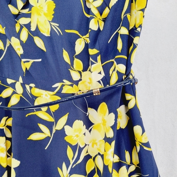 Alyx Yellow & Blue Floral Sleeveless Boat Neck Flared Mini Dress 2972 - Picture 4 of 9